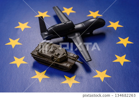 EU drone unmanned autonomous technology of espionage and strikes. Europe defense 134682263