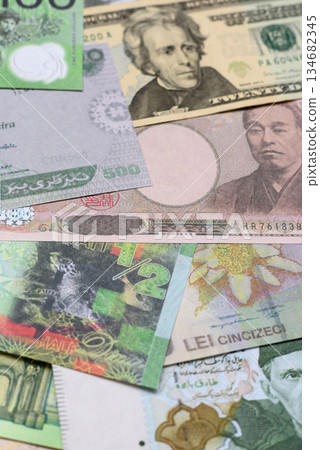 Money background, currency, paper banknotes from different countries. Money cash currency, green Money background, currency, paper banknotes from different countries. Money cash currency, green 134682345