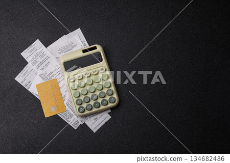 Calculator, money and expense calculations, tax form completion. Calculator, expense calculations 134682486