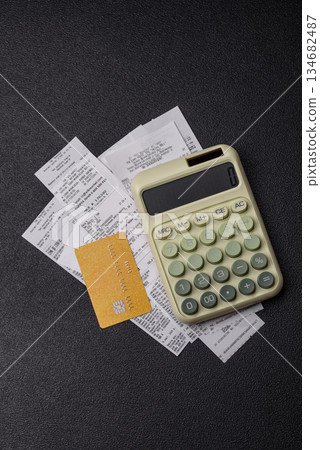 Calculator, money and expense calculations, tax form completion. Calculator, expense calculations 134682487