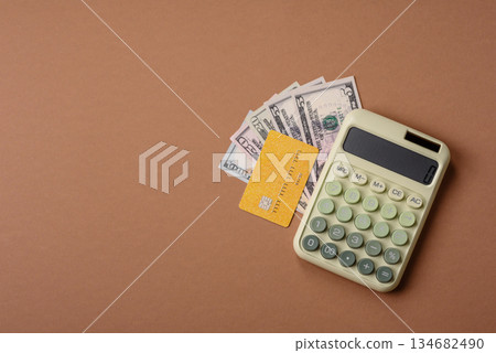 Calculator, money and expense calculations, tax form completion. Calculator, expense calculations 134682490