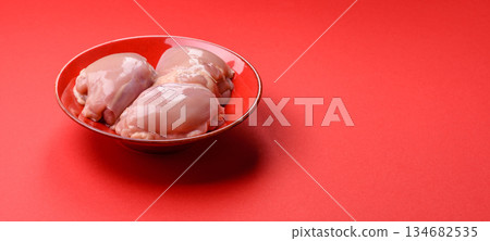 Chicken thigh fillet, skinless and boneless meat for grilling or barbecue. Chicken thigh fillet Chicken thigh fillet, skinless and boneless meat for grilling or barbecue. Chicken thigh fillet 134682535