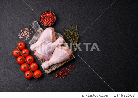 Raw chicken legs, poultry meat for grilling or barbecue. Chicken legs Raw chicken legs, poultry meat for grilling or barbecue. Chicken legs 134682568