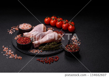 Raw chicken legs, poultry meat for grilling or barbecue. Chicken legs Raw chicken legs, poultry meat for grilling or barbecue. Chicken legs 134682607