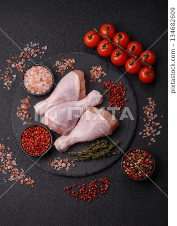 Raw chicken legs, poultry meat for grilling or barbecue. Chicken legs 134682609