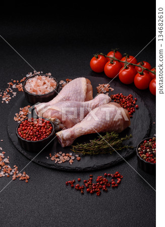 Raw chicken legs, poultry meat for grilling or barbecue. Chicken legs 134682610