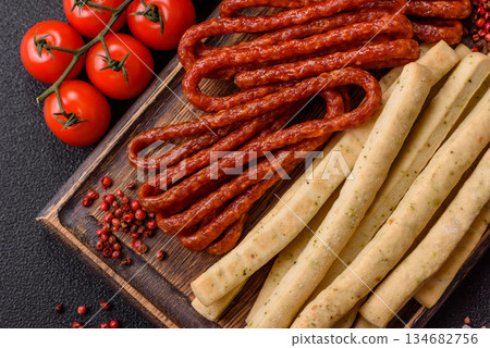 Grissini breadsticks, an Italian wheat pastry, are a great lunch snack. Grissini breadsticks 134682756