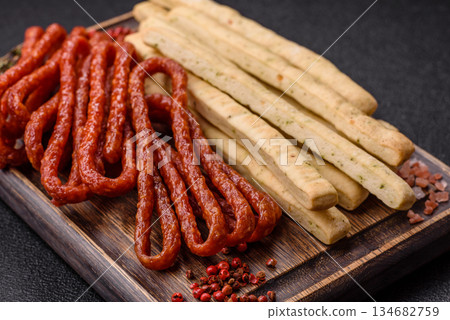 Grissini breadsticks, an Italian wheat pastry, are a great lunch snack. Grissini breadsticks 134682759