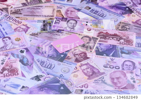 Money background, currency exchange, paper banknotes from different countries. Money cash currency 134682849