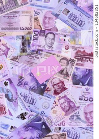 Money background, currency exchange, paper banknotes from different countries. Money cash currency 134682851