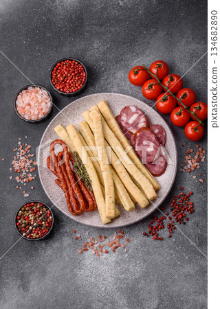 Grissini breadsticks, an Italian wheat pastry, are a great lunch snack. Grissini breadsticks 134682890