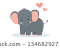 Cute baby elephant with hearts. Adorable cartoon zoo character. Cartoon flat vector illustration 134682927