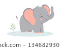 Cute baby elephant. Adorable cartoon zoo character. Cartoon flat vector illustration 134682930