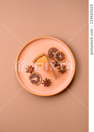 New York cheesecake, a slice of sweet pie, a classic cheesecake dessert. New York cheesecake 134683029