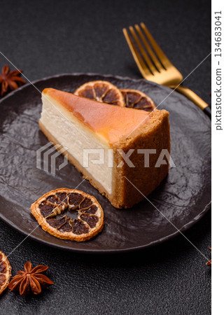 New York cheesecake, a slice of sweet pie, a classic cheesecake dessert. New York cheesecake New York cheesecake, a slice of sweet pie, a classic cheesecake dessert. New York cheesecake 134683041