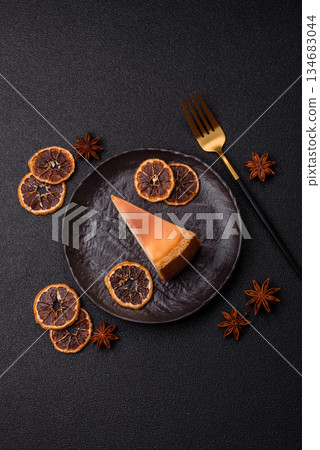 New York cheesecake, a slice of sweet pie, a classic cheesecake dessert. New York cheesecake New York cheesecake, a slice of sweet pie, a classic cheesecake dessert. New York cheesecake 134683044