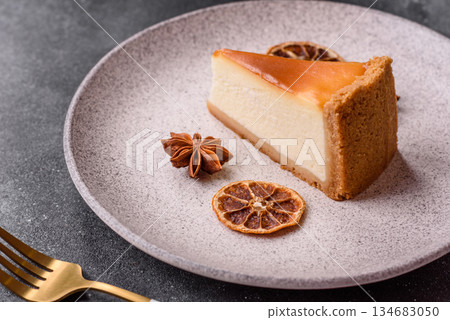 New York cheesecake, a slice of sweet pie, a classic cheesecake dessert. New York cheesecake New York cheesecake, a slice of sweet pie, a classic cheesecake dessert. New York cheesecake 134683050