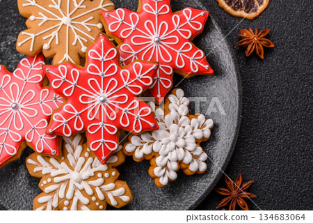 Gingerbread, Christmas cookies, and ornamental holiday baked goods. Christmas gingerbread Gingerbread, Christmas cookies, and ornamental holiday baked goods. Christmas gingerbread 134683064