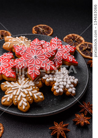 Gingerbread, Christmas cookies, and ornamental holiday baked goods. Christmas gingerbread Gingerbread, Christmas cookies, and ornamental holiday baked goods. Christmas gingerbread 134683066