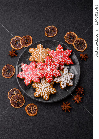 Gingerbread, Christmas cookies, and ornamental holiday baked goods. Christmas gingerbread 134683069