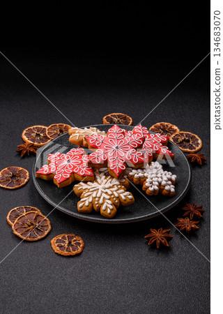 Gingerbread, Christmas cookies, and ornamental holiday baked goods. Christmas gingerbread Gingerbread, Christmas cookies, and ornamental holiday baked goods. Christmas gingerbread 134683070