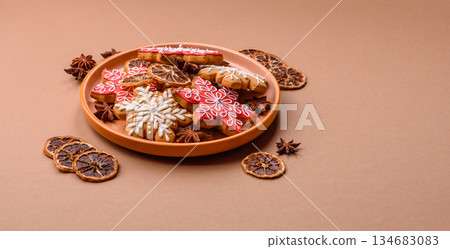 Gingerbread, Christmas cookies, and ornamental holiday baked goods. Christmas gingerbread 134683083