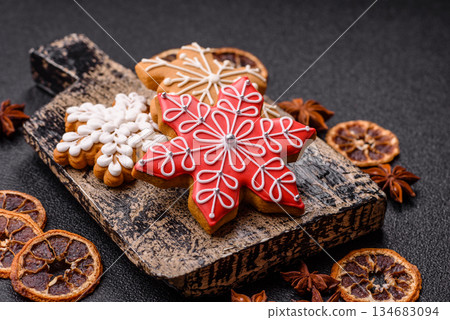Gingerbread, Christmas cookies, and ornamental holiday baked goods. Christmas gingerbread 134683094