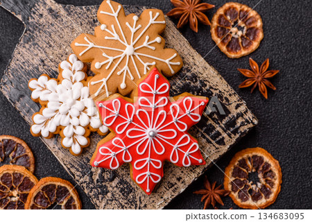 Gingerbread, Christmas cookies, and ornamental holiday baked goods. Christmas gingerbread Gingerbread, Christmas cookies, and ornamental holiday baked goods. Christmas gingerbread 134683095