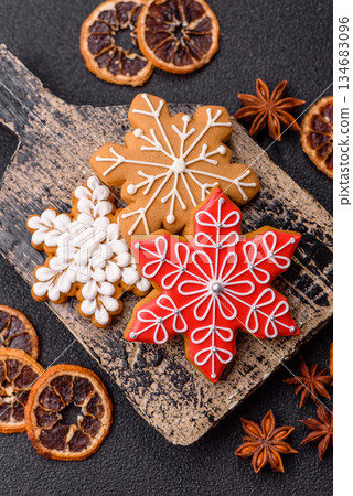 Gingerbread, Christmas cookies, and ornamental holiday baked goods. Christmas gingerbread Gingerbread, Christmas cookies, and ornamental holiday baked goods. Christmas gingerbread 134683096
