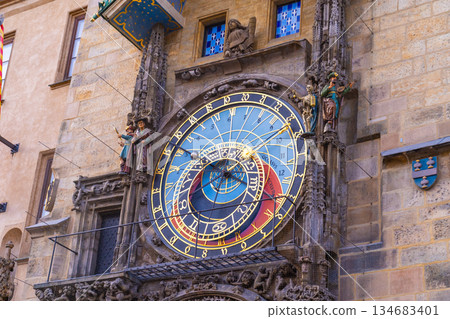 Prague Astronomical Clock Orloj in the Old Town of Praha city. Dial Prague Astronomical Clock Orloj in the Old Town of Praha city. Dial 134683401