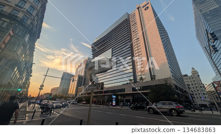 Evening view of business buildings in the city of Brussels    134683863