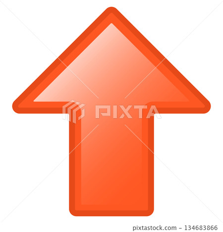 Bright Orange Glossy Upward Arrow Icon Symbol Isolated on Transparent. 134683866