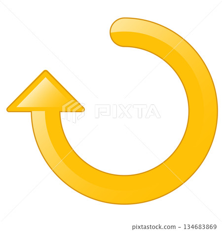 Isolated yellow glossy curved arrow icon for reload or refresh concept. Isolated yellow glossy curved arrow icon for reload or refresh concept. 134683869