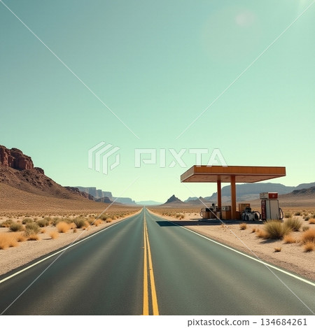 AI generated Vast highway stretches outward toward quiet and remote city environment 134684261