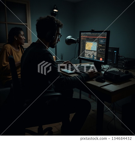 AI generated Latenight sound design session with developer and producer 134684432