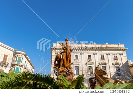 Historic Fountain of Diana in Syracuse City Center, Italy. Historic Fountain of Diana in Syracuse City Center, Italy. 134684522