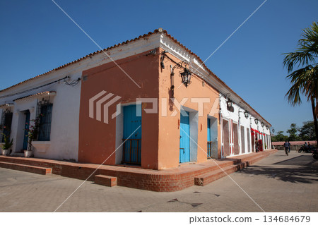 Beautiful colonial streets of the Heritage Town of Santa Cruz de Mompox in Colombia. Beautiful colonial streets of the Heritage Town of Santa Cruz de Mompox in Colombia. 134684679