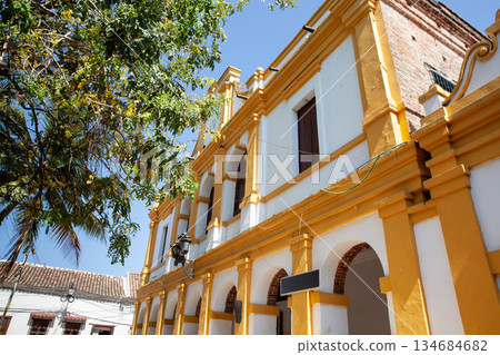 Beautiful colonial streets of the Heritage Town of Santa Cruz de Mompox in Colombia. 134684682