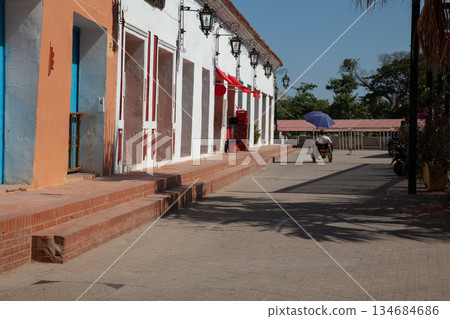 Beautiful colonial streets of the Heritage Town of Santa Cruz de Mompox in Colombia. 134684686
