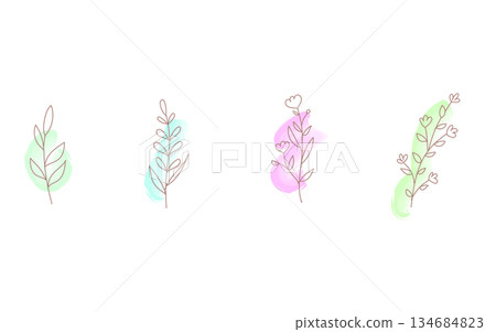 A stylish hand-drawn leaf arrangement set with watercolor accents. A stylish hand-drawn leaf arrangement set with watercolor accents. 134684823