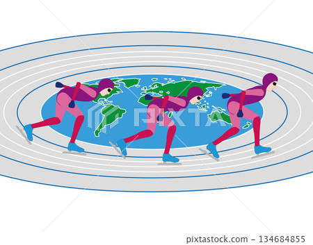 Illustration of a speed skating pursuit competition. Illustration of a speed skating pursuit competition. 134684855