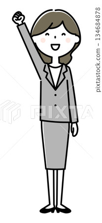 穿著西裝的女人做拳頭泵打鬥姿勢 134684878