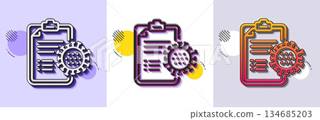 Coronavirus report line icon. Halftone dotted pattern. Gradient icon with grain shadow. Covid-19 virus treatment sign. Corona virus symbol. Line coronavirus report icon. Various designs. Vector 134685203