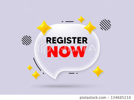 Register now chat speech bubble. Social media concept. Register now tag. Free registration offer. Create an account message. 3d sparkles chat bubble. Vector Register now chat speech bubble. Social media concept. Register now tag. Free registration offer. Create an account message. 3d sparkles chat bubble. Vector 134685218