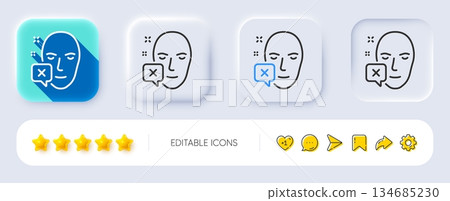 Face declined line icon. Neumorphic, Flat shadow, 3d buttons. Human profile sign. Facial identification error symbol. Line face declined icon. Social media icons. Vector Face declined line icon. Neumorphic, Flat shadow, 3d buttons. Human profile sign. Facial identification error symbol. Line face declined icon. Social media icons. Vector 134685230