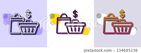 Shopping cart line icon. Halftone dotted pattern. Gradient icon with grain shadow. Customer sale bag sign. Supermarket purchases symbol. Line sale bags icon. Various designs. Vector Shopping cart line icon. Halftone dotted pattern. Gradient icon with grain shadow. Customer sale bag sign. Supermarket purchases symbol. Line sale bags icon. Various designs. Vector 134685236