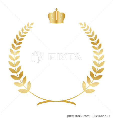 Laurel wreath gold award frame with royal crown 134685325