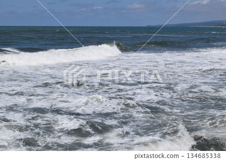 Rough waves of the Sea of Japan Shonai coast 134685338