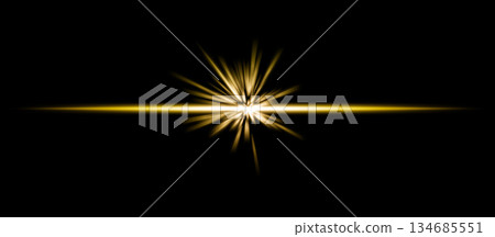 黑色背景上的金色光芒水平爆發 134685551