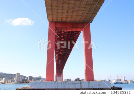 Wakato Bridge and Dokai Bay in Kitakyushu City Wakato Bridge and Dokai Bay in Kitakyushu City 134685581
